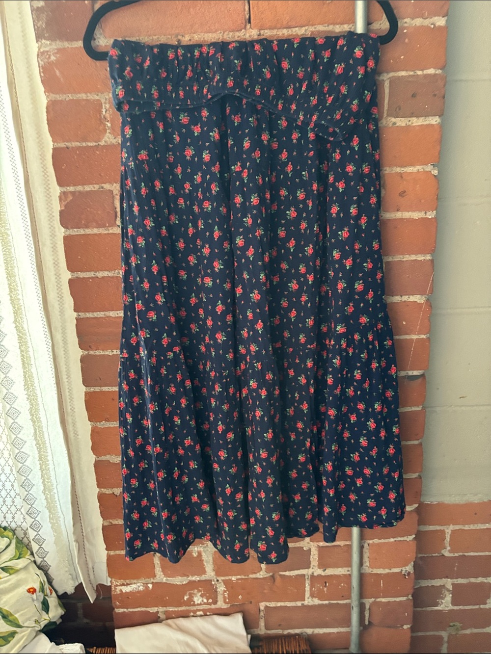 aerie Navy Maxi Skirt with Pink Floral Print